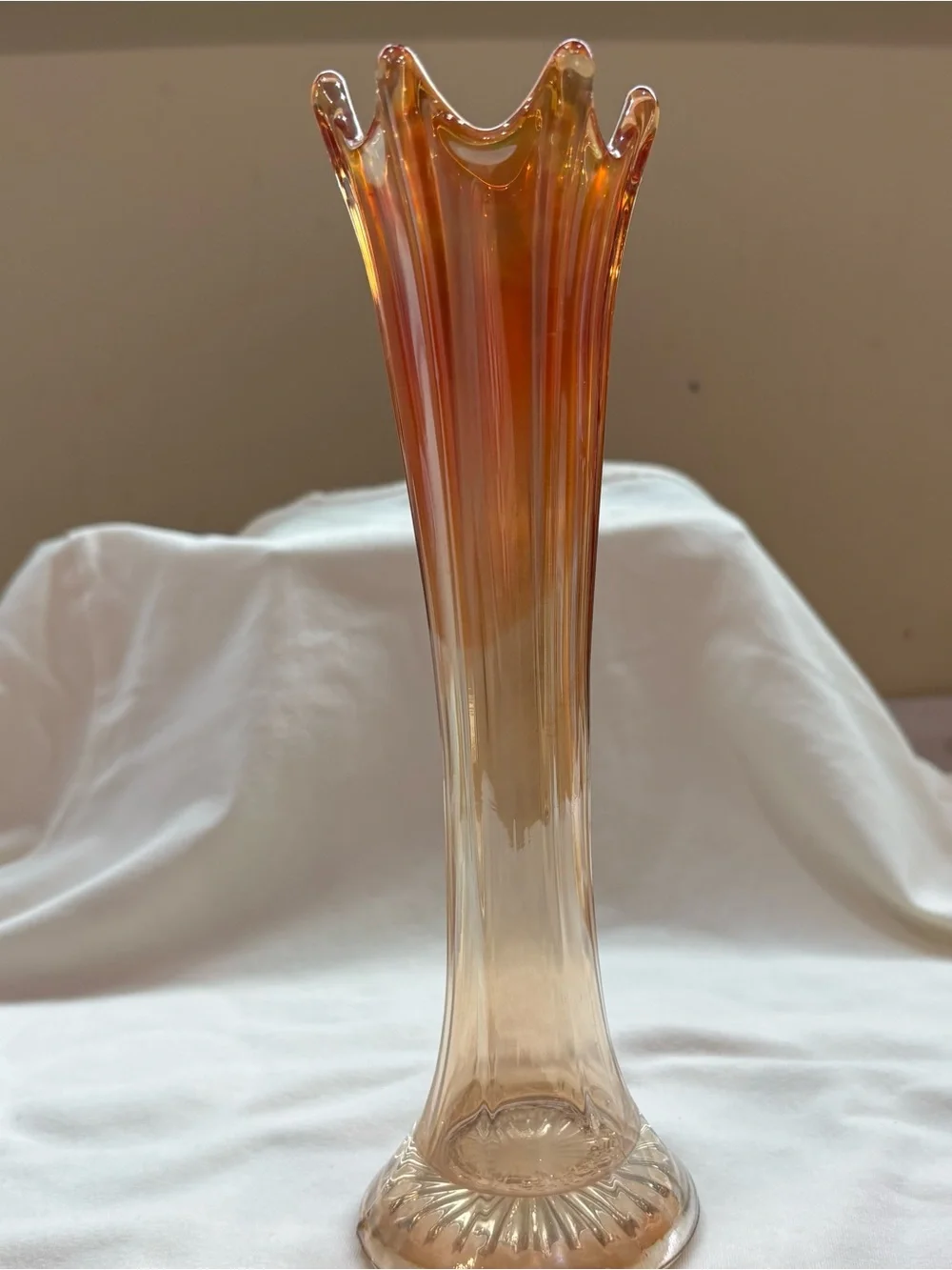 Amber Iridescent Glass Trumpet Vase - Home Accents 9” tall